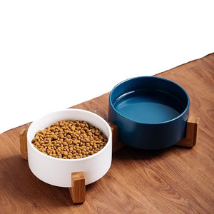 Dual Ceramic Bowl Set With Bamboo Stand (5 Colours and 2 Sizes)